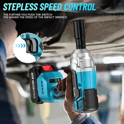 Seesii Electric Brushless Impact Wrench, Cordless Pistola De Impacto with 2x4.0 Battery, 6 Sockets, 8 Drills, 6 Screws - Ideal for Car & Home