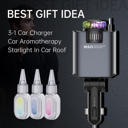 2025 Starlight 5-in-1 Car chargers | Retractable Fast Charger with Dual Ports, USB-C & Lightning Cable |